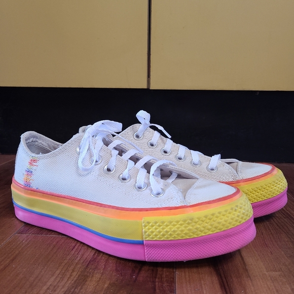 Corduroy Converse Chuck Taylor All Star Lift Low Rainbow VTG White Womens US 5 - Picture 2 of 9